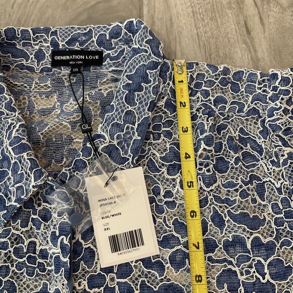 Generation Love Maude Mina Lace Short Sleeve Open Floral Sz XXL Blue White NWT - Picture 9 of 11